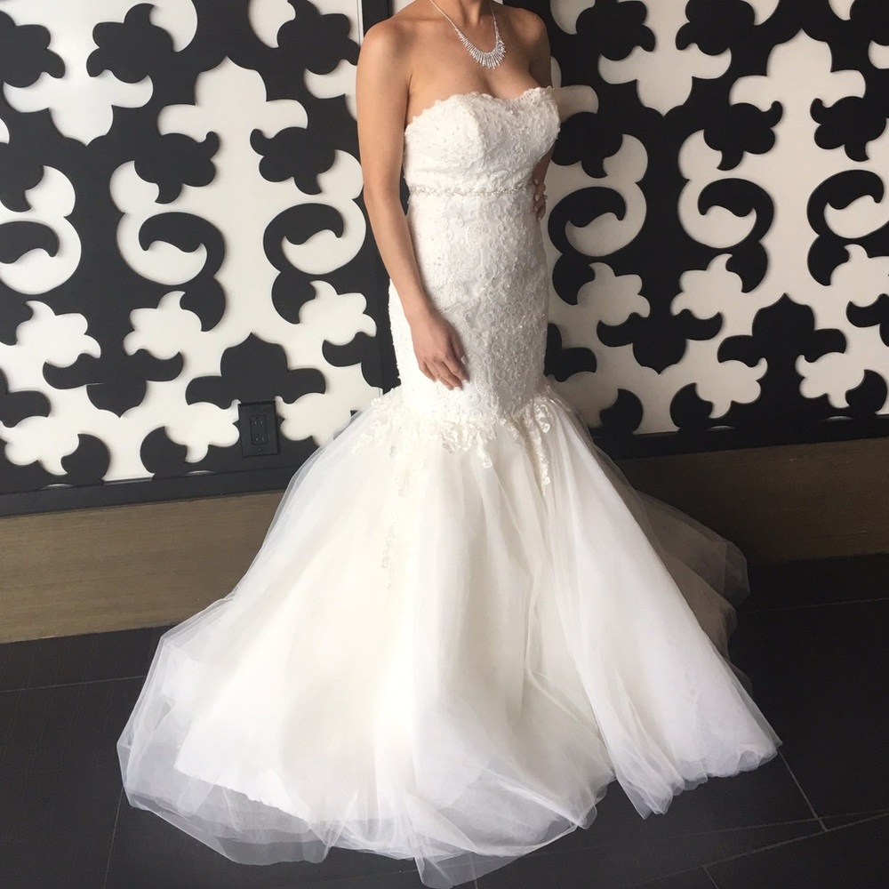 This is a gorgeous off white wedding dress.